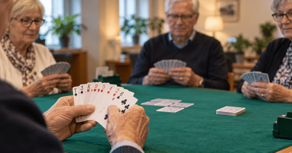 Udspil mod Sans og farve ved bridgebordet med fokus på valg af det første kort.